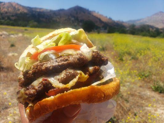 Double Cheeseburger with Jalapeños. I forgot the name of the burger