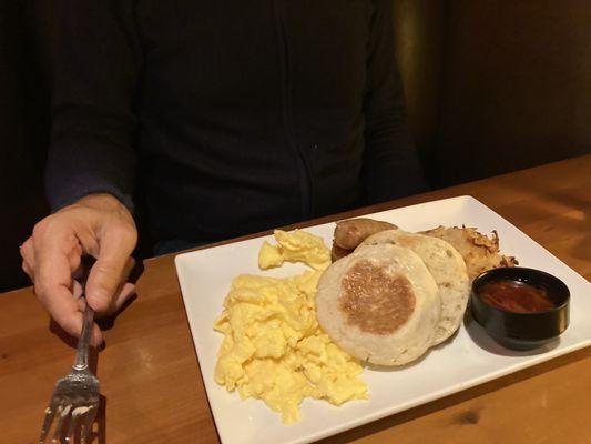 Redstone Breakfast with English muffin and sausage.