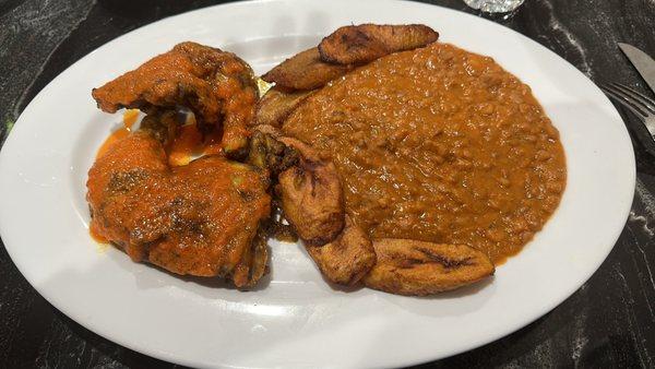 Baked chicken with beans and plantain.