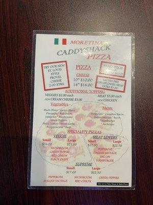 Front of menu