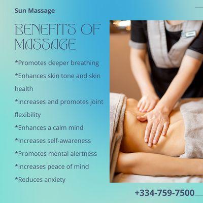 Sun Massage
 2701 Frederick Road Ste 202, Opelika, AL 36801
 Call us at 334-759-7500