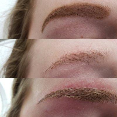 TOP-Client's brow makeup MID-No Makeup BOTTOM-Initial Microblading