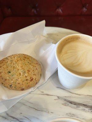 Cheddar chive biscuit and single shot cappuccino