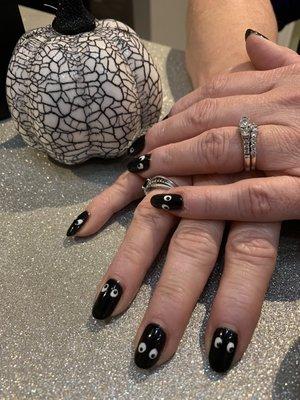 Natural Nails with Gel Polish and Hand Painted Halloween Accents