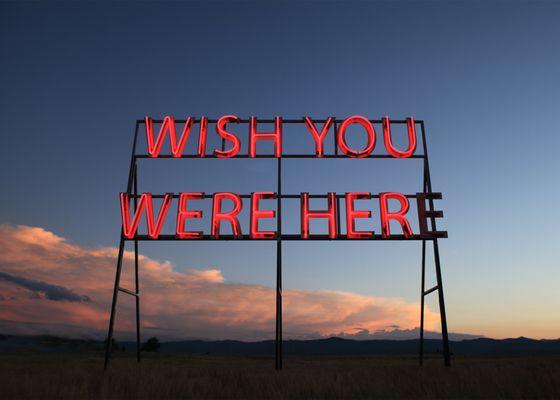 Scott Young, Wish You Were Here, 2016, 120 x 124 inches, neon, steel, alupanel, electronics