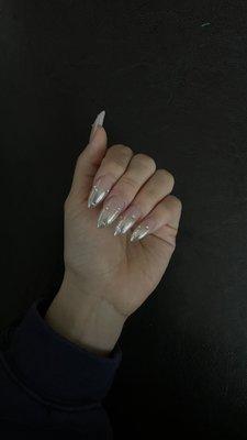 Ombré silver chrome acrylic nails