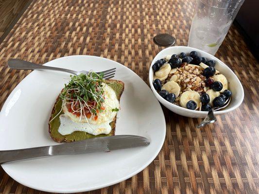 Avocado toast with egg. Steel cut oatmeal.