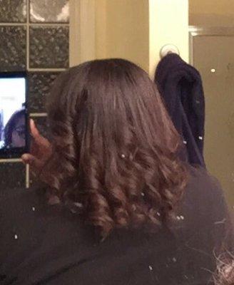 The back of my hair after the keratin treatment. She added some curls at the end.