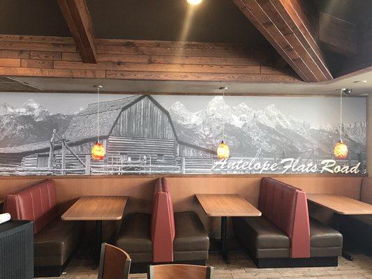 The new mural in the back dining room. A taste of Wyoming.