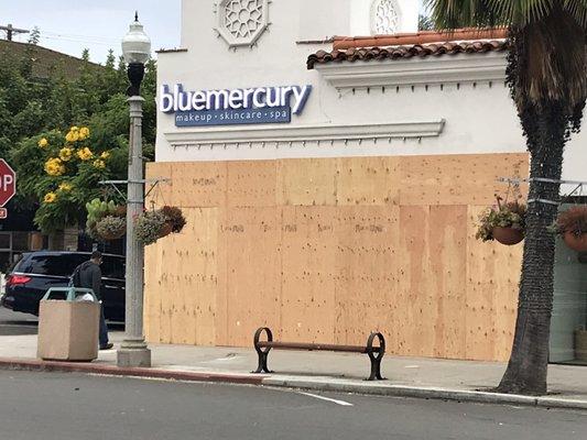 June 5, 2020, common sightings in the village. Not sure boarded-up for recent  protests or due to earlier pandemic shutdown?