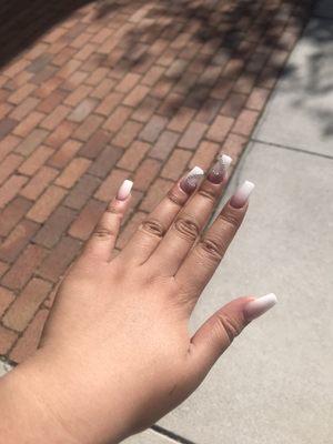 French Tip Ombre w/ Rhinestone Heart