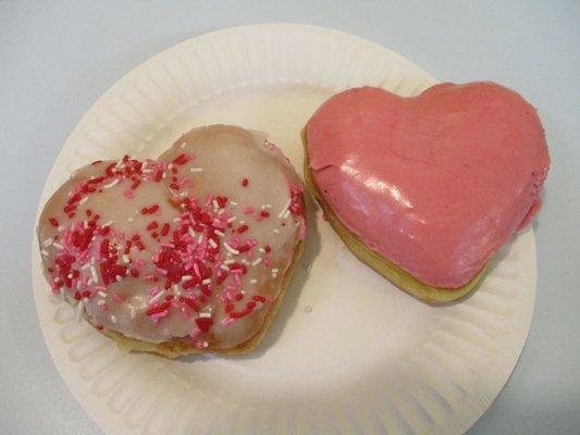 Two heart shaped donuts