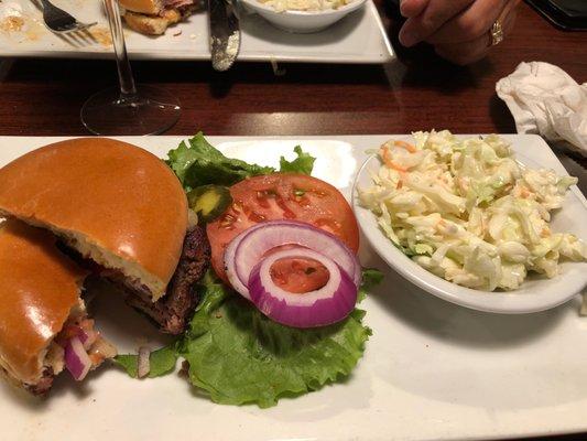 Burger and coleslaw.