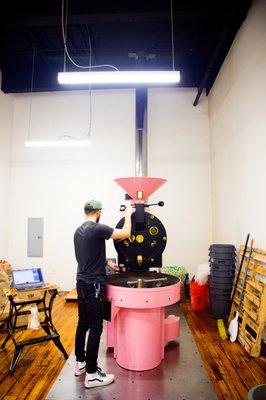 All of our coffee is roasted by us in our space on the Pepperell Mill Campus