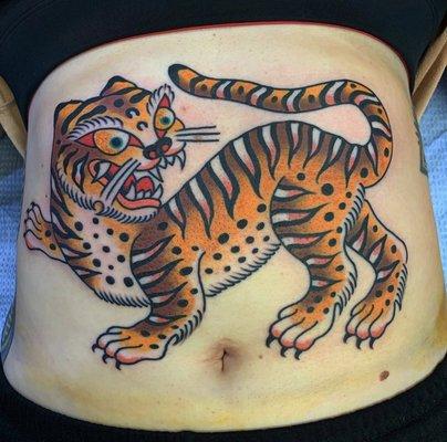 By Chris Kast Traditional Korean style tiger stomach tattoo