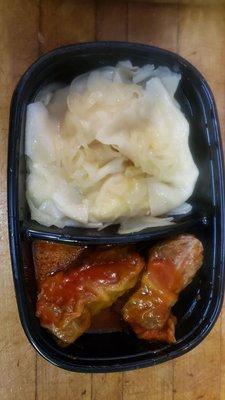 Stuffed cabbage and potato/cheese pierogi