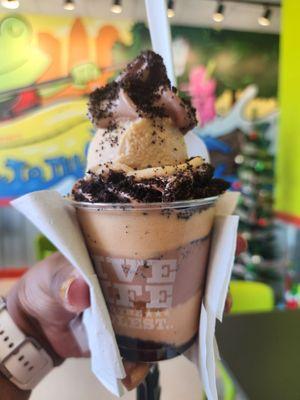 Cookie Butter and Chocolate Ice Cream with cookies crumble