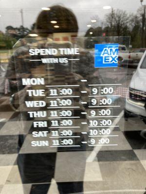 business hours posted on front entrance