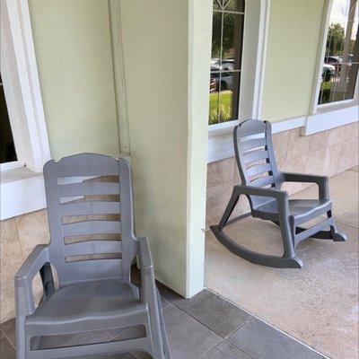 Rocking chairs outside.  Very comfy!