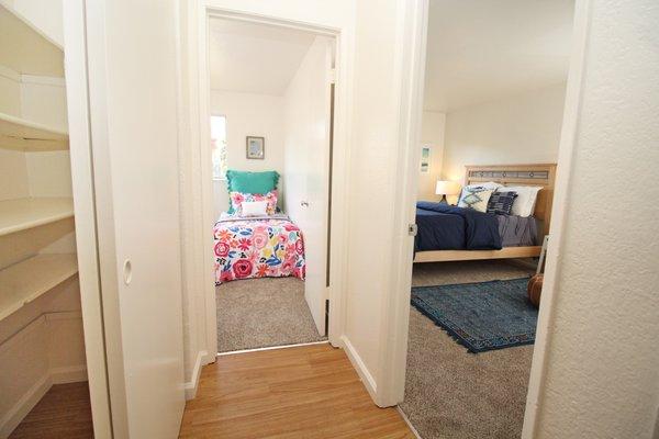 Two bedroom apartment homes feature a large hallway closet