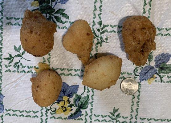 Badly shaped and undersized hush puppies.