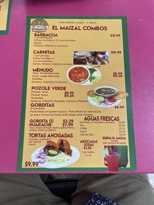 La menu for Support a la Mex Business Month.