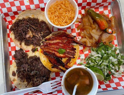 Mixed Taco Plate with Trompo and Barbacoa tacos