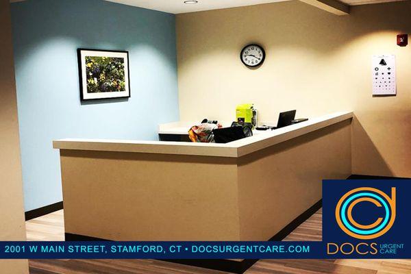 Reception Area at DOCS Urgent Care Center in Stamford, CT