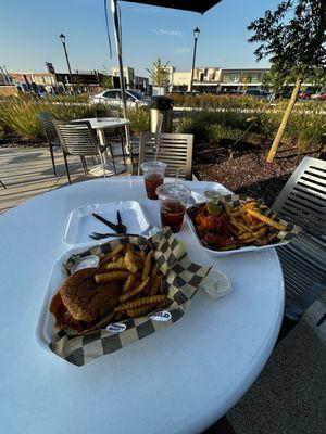 4 piece tender meal in Medium. Comes with 2 pieces of bread, the tenders, fries, and about 4 pickles!