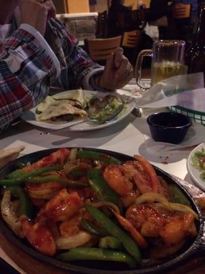 Shrimp Fajitas and Steak Quesadilla