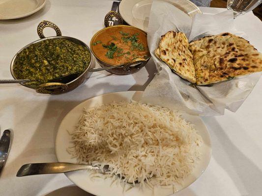 Palak Paneer, Lamb Roginjosh, Onion Naan, Basmati Rice