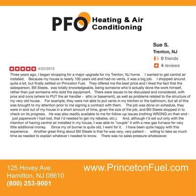 Central air conditioning installation review by a happy PFO customer!