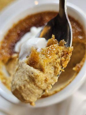 A spoonful of the Mapple Bourbon Pumpkin Creme Brule dessert. Tastes as good as it looks.