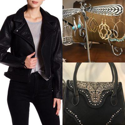 Vegan and Genuine Leather jackets and bags and a large selection of jewelry