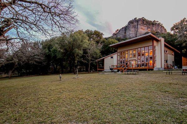 Our river front cabins in the shadow of 7 Bluff.