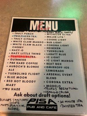 Beer Menu