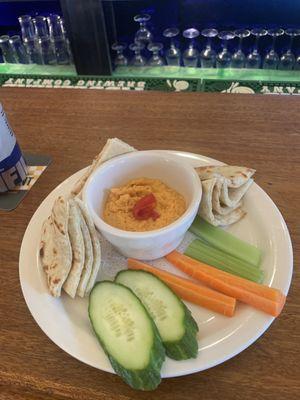 Roasted Red Pepper Hummus Served with Pita and Veggies