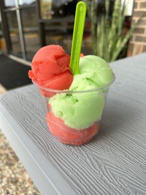 Watermelon, Green Apple, and Strawberry Italian Ice