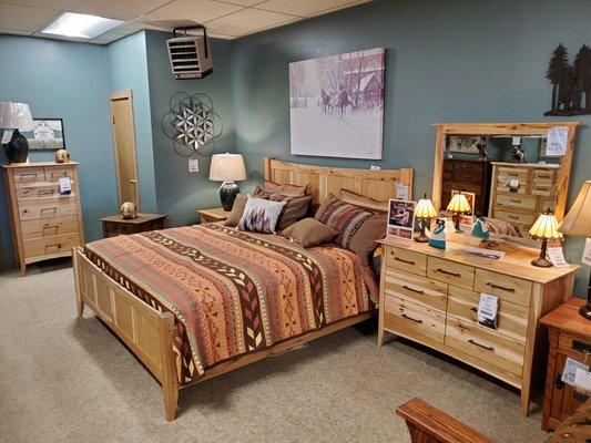 natural knotty hickory Amish bedroom set