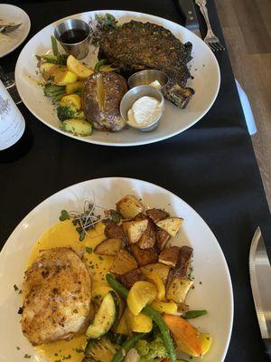 Ribeye special and seafood stuffed walleye