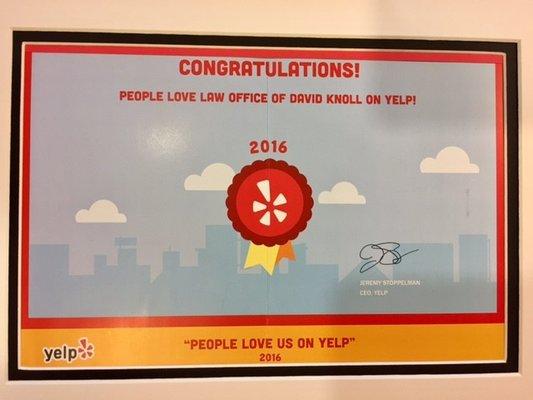 2016 Yelp Award