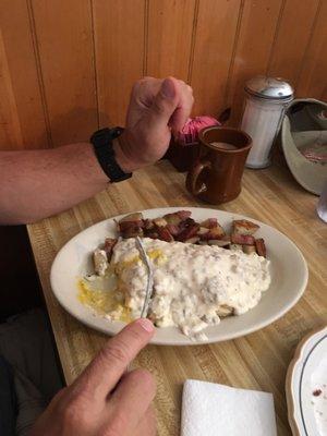 Biscuits and gravy with eggs