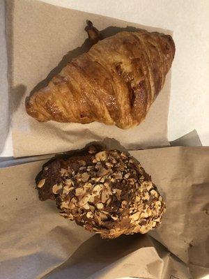 Almond croissant and regular croissant