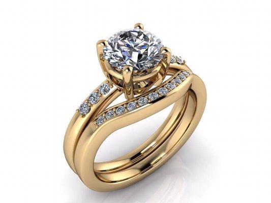 14k yellow gold wedding set designed for customer off computer images. 1.00 carat round, brilliant cut diamond in the center.