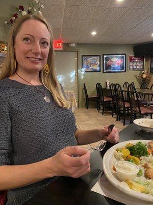 My sexy girlfriend with Walleye entree.