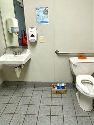 A clean women's restroom complete with some female necessities.