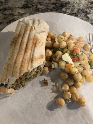 Falafel wrap and chickpea salad