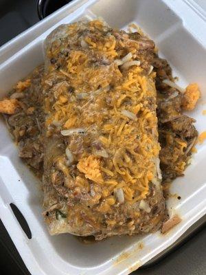 Wet chili verde burrito