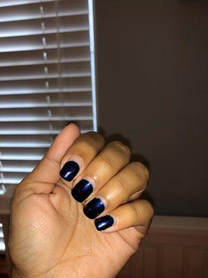 Shellac-15 days. Still looks great, no chipping or nail breakage, just the unavoidable gap between the polish and nails growing.