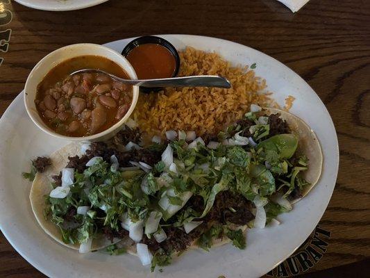 Barbacoa tacos plate